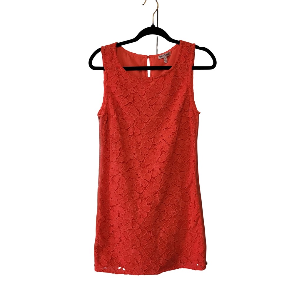 Juicy Couture Women 4 Shift Dress Orange Floral Lace Sleeveless Side Zip Keyhole